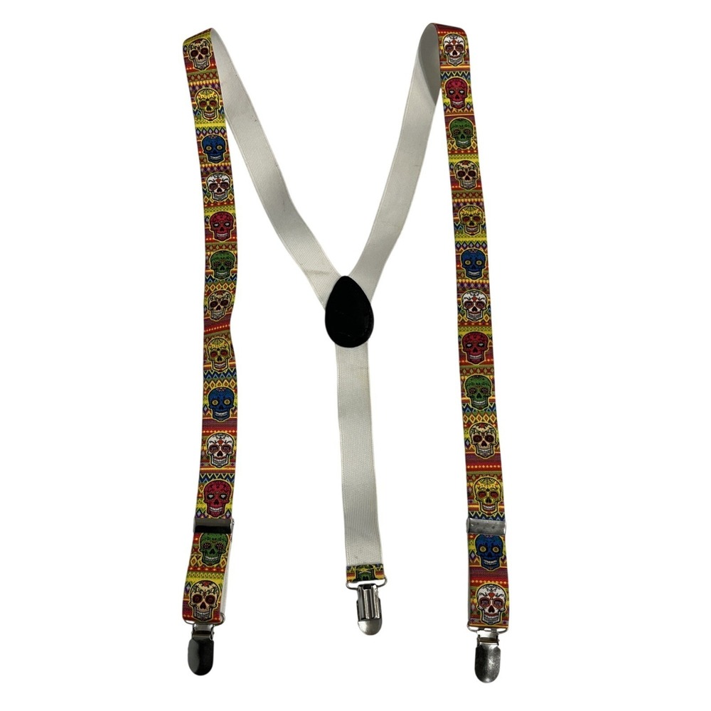 Skull Aztec Print Suspenders Colorful Sugar Skull Festival Rave Concert Novelty